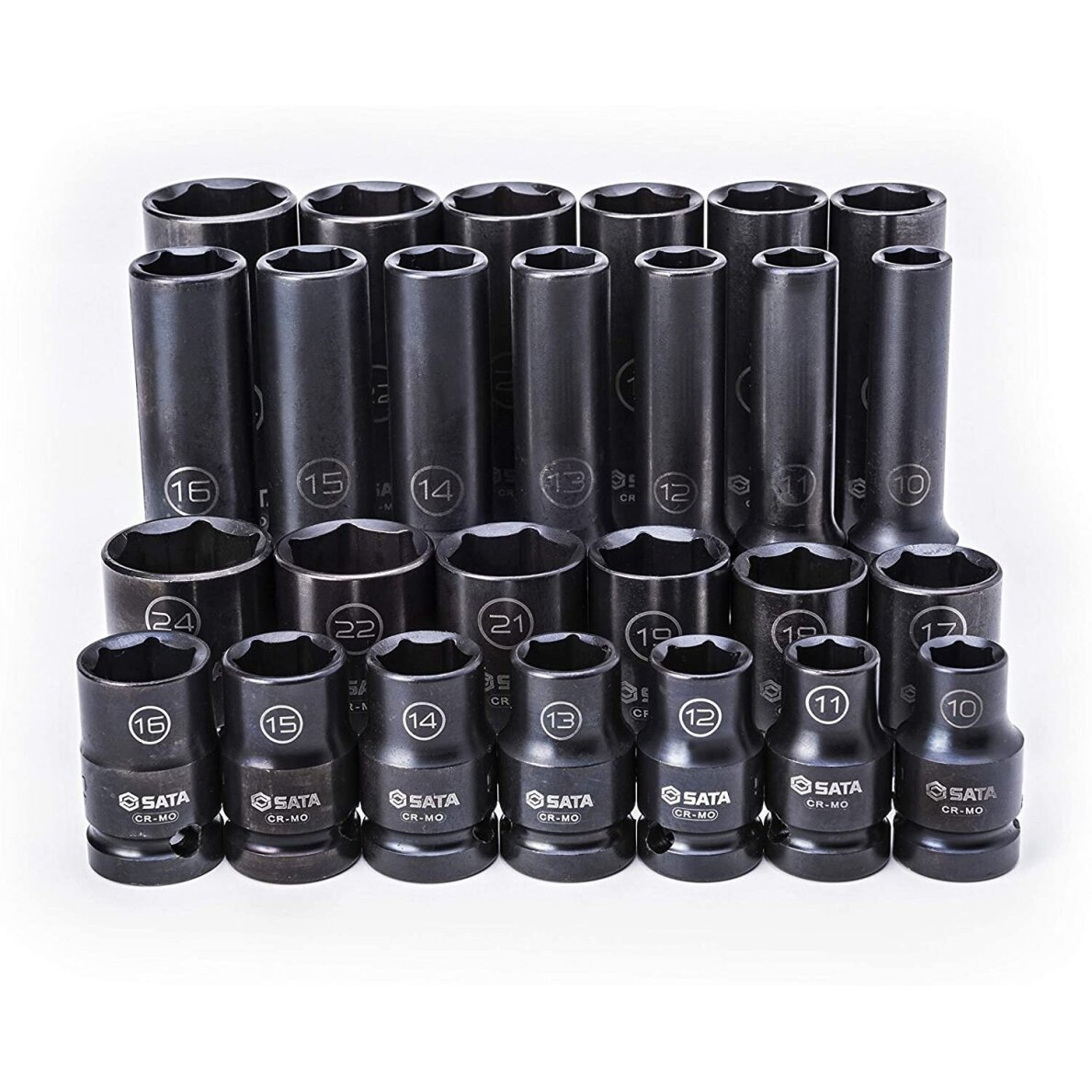 1/2" Prailgintų ir trumpų smūginių galvučių rinkinys (10-24mm)(26vnt) (plonasienės) 1 1/2" Prailgintų ir trumpų smūginių galvučių rinkinys (10-24mm)(26vnt) (plonasienės) 1