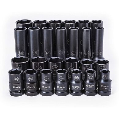 1/2" Prailgintų ir trumpų smūginių galvučių rinkinys (10-24mm)(26vnt) (plonasienės) 1 1/2" Prailgintų ir trumpų smūginių galvučių rinkinys (10-24mm)(26vnt) (plonasienės) 1