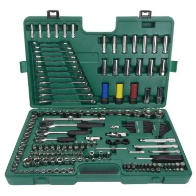1/4'' + 3/8'' + 1/2'' Galvučių ir raktų rinkinys 190vnt. 6-kampės 1/4'' + 3/8'' + 1/2'' Galvučių ir raktų rinkinys 190vnt. 6-kampės