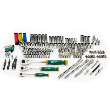 1/4'' + 3/8'' + 1/2'' Galvučių su antgaliais rinkinys 180vnt. 6-kampės 1 1/4'' + 3/8'' + 1/2'' Galvučių su antgaliais rinkinys 180vnt. 6-kampės 1