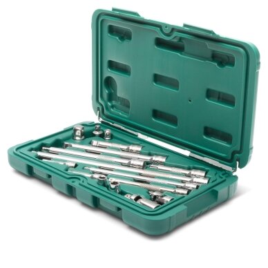 1/4''+3/8'' Adapterių ir priedų rinkinys 16vnt. 2 1/4''+3/8'' Adapterių ir priedų rinkinys 16vnt. 2