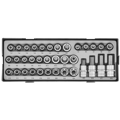 Antgalių galvučių Star Hex Spline E-Star 1/2" rinkinys 35 dalių