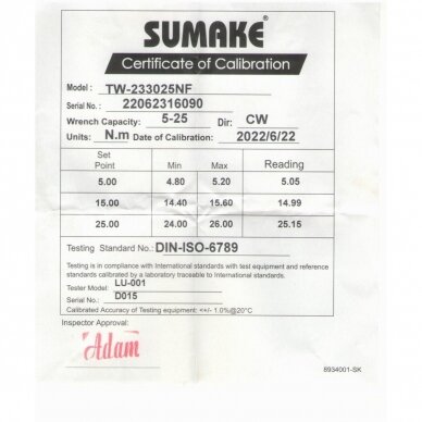 Dinamometrinis raktas 3/8" 5-25Nm SUMAKE 1