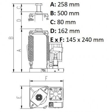 Domkratas pneumo-hidraulinis cilindrinis 20T 258-500mm 4