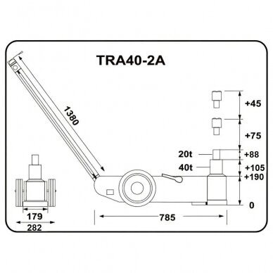 Domkratas pneumo-hidraulinis cilindrinis su ratukais 40T/20T 4