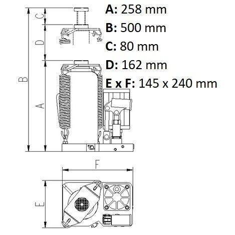 Domkratas pneumo-hidraulinis cilindrinis 20T 258-500mm 4 Domkratas pneumo-hidraulinis cilindrinis 20T 258-500mm 4