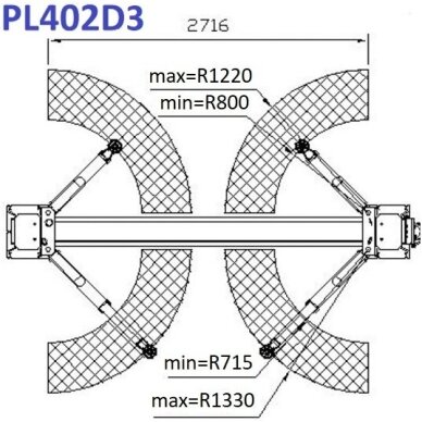 Hidraul. dviejų kolonų keltuvas su mech. saugumo fiksatoriais (3 pakopų letenos), 4.0t 2 Hidraul. dviejų kolonų keltuvas su mech. saugumo fiksatoriais (3 pakopų letenos), 4.0t 2