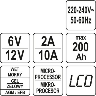 Įkroviklis akumuliatoriui elektroninis 6/12V 2/10A 200Ah 7 Įkroviklis akumuliatoriui elektroninis 6/12V 2/10A 200Ah 7