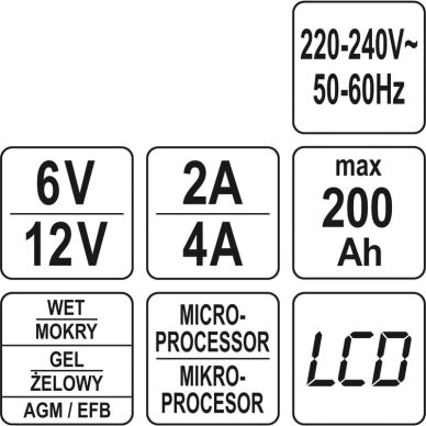 Įkroviklis akumuliatoriui elektroninis 6/12V 2/4A 200Ah 5