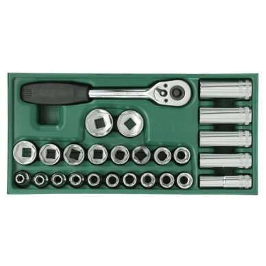 Padėklas. Galvučių rinkinys 1/2" 26vnt. Padėklas. Galvučių rinkinys 1/2" 26vnt.