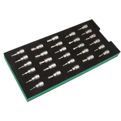 Padėklas. Galvučių su antgaliais rinkinys 3/8" (pl./PH/PZ/HEX/torx) 28vnt. 1