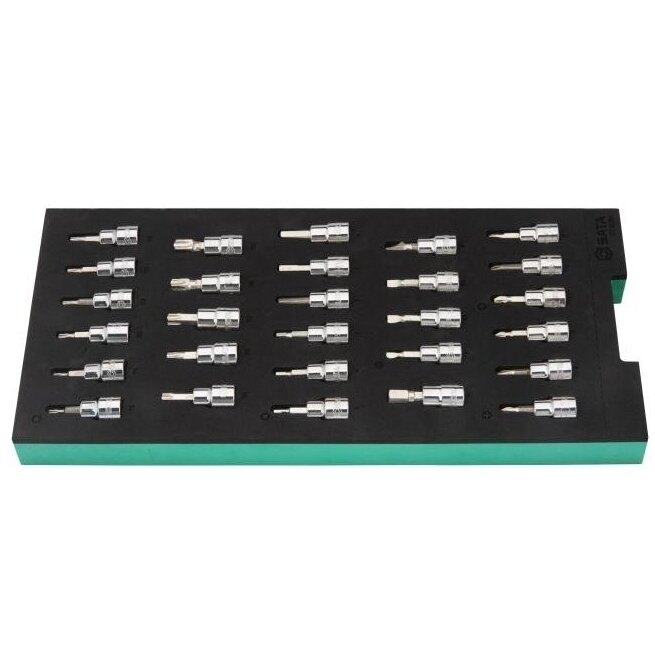 Padėklas. Galvučių su antgaliais rinkinys 3/8" (pl./PH/PZ/HEX/torx) 28vnt.