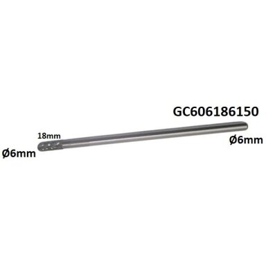 Prailginta freza kietmetalio C cilindro formos užapvalinta Ø6 x 18mm Prailginta freza kietmetalio C cilindro formos užapvalinta Ø6 x 18mm