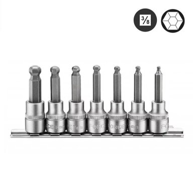 Šešiakampis-galvutė Hex Ball 3/8" rinkinys 7 dalių Šešiakampis-galvutė Hex Ball 3/8" rinkinys 7 dalių