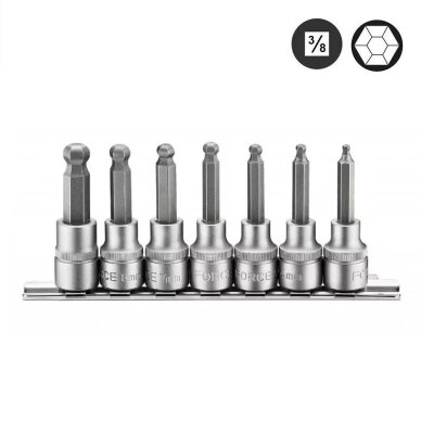 Šešiakampis-galvutė Hex Ball 3/8" rinkinys 7 dalių Šešiakampis-galvutė Hex Ball 3/8" rinkinys 7 dalių
