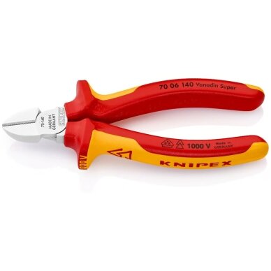 Šoninio kirpimo replės elektrikui 140mm (1000V) KNIPEX 1 Šoninio kirpimo replės elektrikui 140mm (1000V) KNIPEX 1